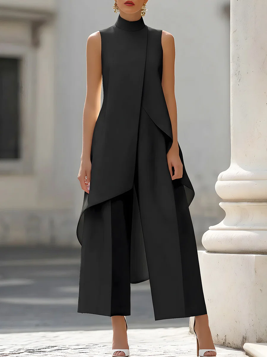 Women'S Formal Wear For A Wedding - Jumpsuit tanpa lengan, kerah tinggi, asimetris,