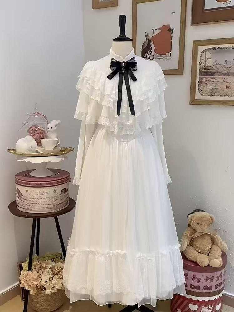 Women Formal Wear With Skirt - Gaun Maxi Putih Bergaya Jepang dengan