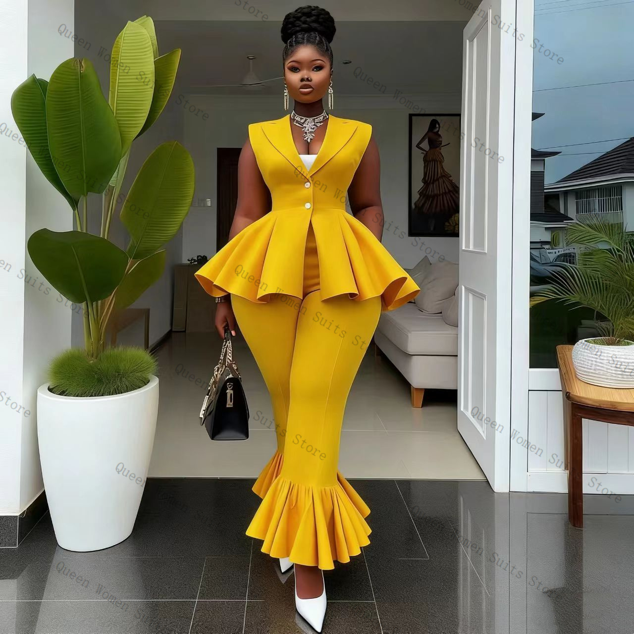 Setelan Celana Wanita Kuning 2 - Women'S Formal Wear For A Wedding ulasan dan harga