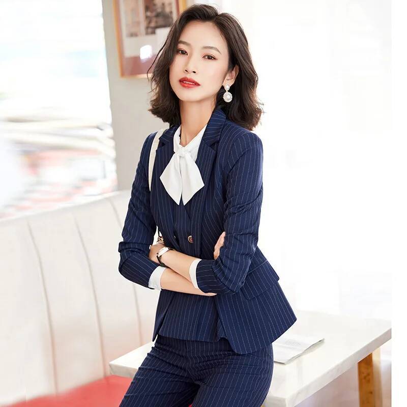 Setelan Bisnis Formal Bergaris - Women'S Formal Wear Pantsuits ulasan dan harga