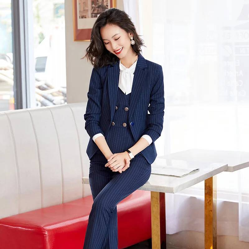 Setelan Bisnis Formal Bergaris - Women'S Formal Wear Pantsuits ulasan dan harga