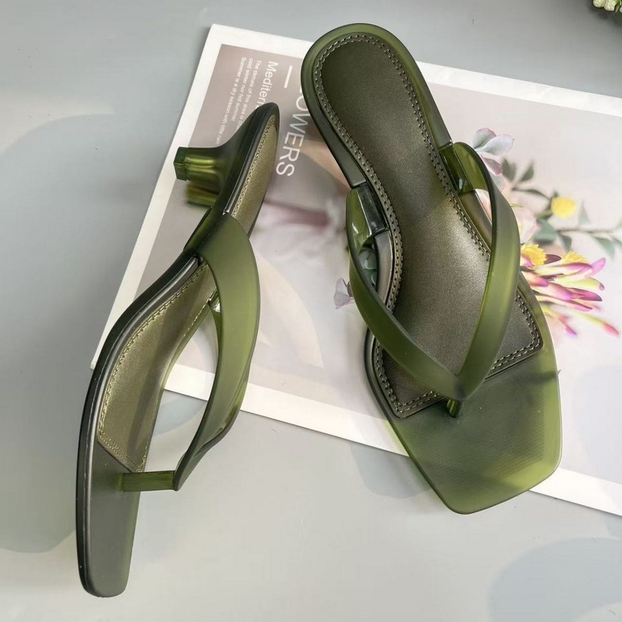 Sandal Thong PVC Hijau Zaitun  - Kitten Heel Women ulasan dan harga